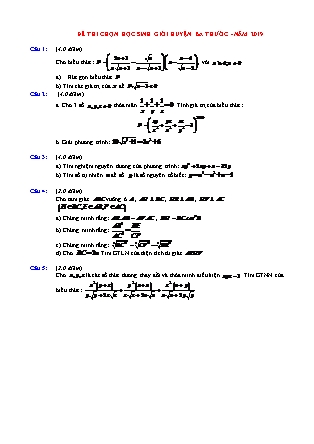 Đề chọn học sinh giỏi môn Toán Lớp 9 - Năm học 2019-2020 - Phòng GD&ĐT Ba Thước (Có đáp án)