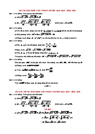 Đề thi chọn học sinh giỏi cấp huyện môn Toán Lớp 9 - Năm học 2019-2020 - Phòng GD&ĐT Nam Đàn (Có đáp án)