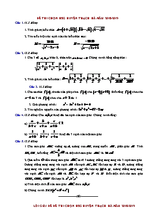Đề thi chọn học sinh giỏi cấp huyện môn Toán Lớp 9 - Năm học 2018-2019 - Phòng GD&ĐT Thạch Hà (Có đáp án)