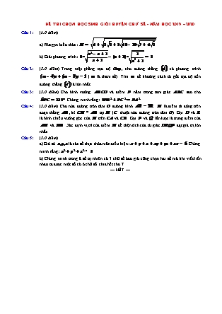 Đề thi chọn học sinh giỏi cấp huyện môn Toán Lớp 9 - Năm học 2019-2020 - Phòng GD&ĐT Chư Sê (Có đáp án)