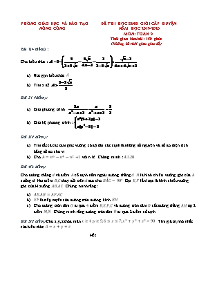 Đề thi chọn học sinh giỏi cấp huyện môn Toán Lớp 9 - Năm học 2019-2020 - Phòng GD&ĐT Nông Cống (Có đáp án)