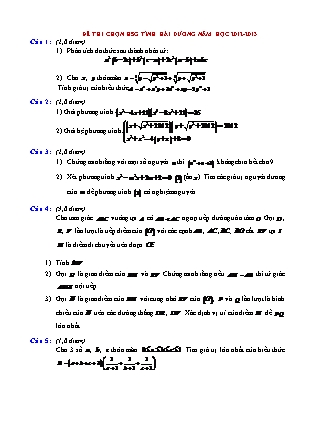 Đề thi chọn học sinh giỏi cấp tỉnh môn Toán Lớp 9 - Năm học 2012-2013 - Tỉnh Hải Dương (Có đáp án) Đề thi chọn học sinh giỏi cấp tỉnh môn Toán Lớp 9 - Năm học 2012-2013 - Tỉnh Hải Dương (Có đáp án)