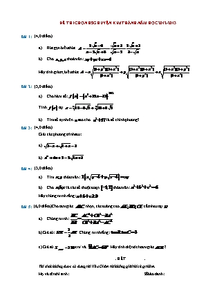Đề thi chọn học sinh giỏi môn Toán Lớp 9 - Năm học 2012-2013 - Phòng GD&ĐT Kim Thành (Có đáp án)