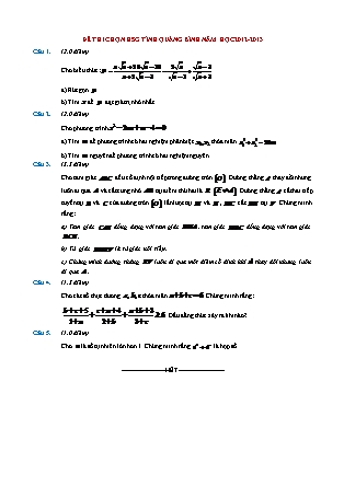 Đề thi chọn học sinh giỏi môn Toán Lớp 9 - Năm học 2012-2013 - Tỉnh Quảng Bình (Có đáp án)