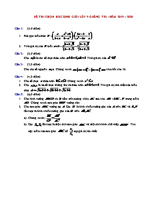Đề thi chọn học sinh giỏi môn Toán Lớp 9 - Năm học 2019-2020 - Quảng Trị (Có đáp án)