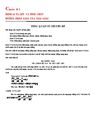 Chuyên đề bồi dưỡng Hình học Lớp 9 - Chuyên đề 3: Định lí Ta-lét và tính chất đường phân giác của tam giác (Có đáp án)