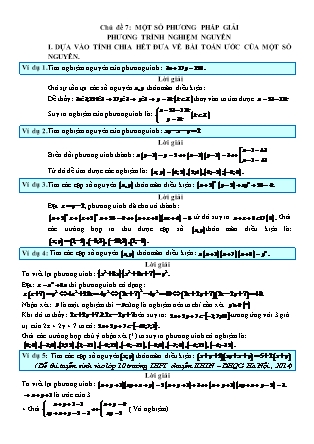 Chuyên đề bồi dưỡng học sinh giỏi môn Toán Lớp 9 - Chủ đề 7: Một số phương pháp giải phương trình nghiệm nguyên - Năm 2020 (Có đáp án)