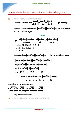Chuyên đề học sinh giỏi môn Toán 9 - Chuyên đề 1: Căn bậc hai và bài toán liên quan (Có đáp án)
