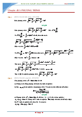 Chuyên đề ôn thi vào lớp 10 THPT chuyên môn Toán - Chuyên đề 3: Phương trình - Năm học 2018-2019 (Có đáp án)