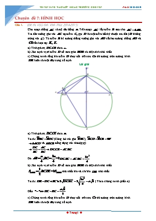 Chuyên đề ôn thi vào lớp 10 THPT chuyên môn Toán - Chuyên đề 7: Hình học - Năm học 2018-2019 (Có đáp án)