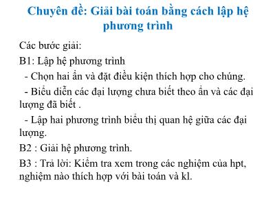 Chuyên đề: Giải bài toán bằng cách lập hệ phương trình