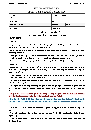 Giáo án Tin học lớp 9 - Bài 1. Thế giới kĩ thuật số - Tích hợp năng lực số và AI năm học 2026-2027