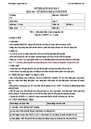 Giáo án Tin học lớp 9 - Bài 10a. Sử dụng hàm countif - Tích hợp năng lực số và AI năm học 2026-2027