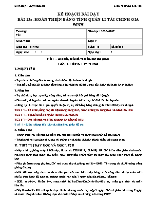 Giáo án Tin học lớp 9 - Bài 13a. Hoàn thiện bảng tính quản lí tài chính gia đình - Tích hợp năng lực số và AI năm học 2026-2027