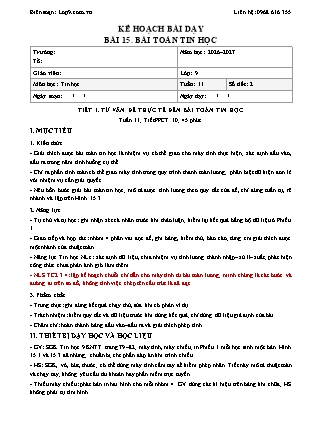 Giáo án Tin học lớp 9 - Bài 15. Bài toán tin học - Tích hợp năng lực số và AI năm học 2026-2027
