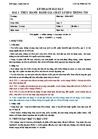 Giáo án Tin học lớp 9 - Bài 3. Thực hành: Đánh giá chất lượng thông tin - Tích hợp năng lực số và AI năm học 2026-2027