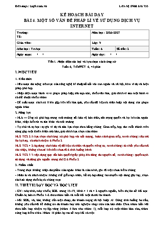 Giáo án Tin học lớp 9 - Bài 4. Một số vấn đề pháp lí về sử dụng dịch vụ Internet - Tích hợp năng lực số và AI năm học 2026-2027